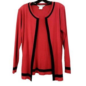 Exclusively Misook Open Cardigan Sweater Womens Size S Red Black Long Sleeves